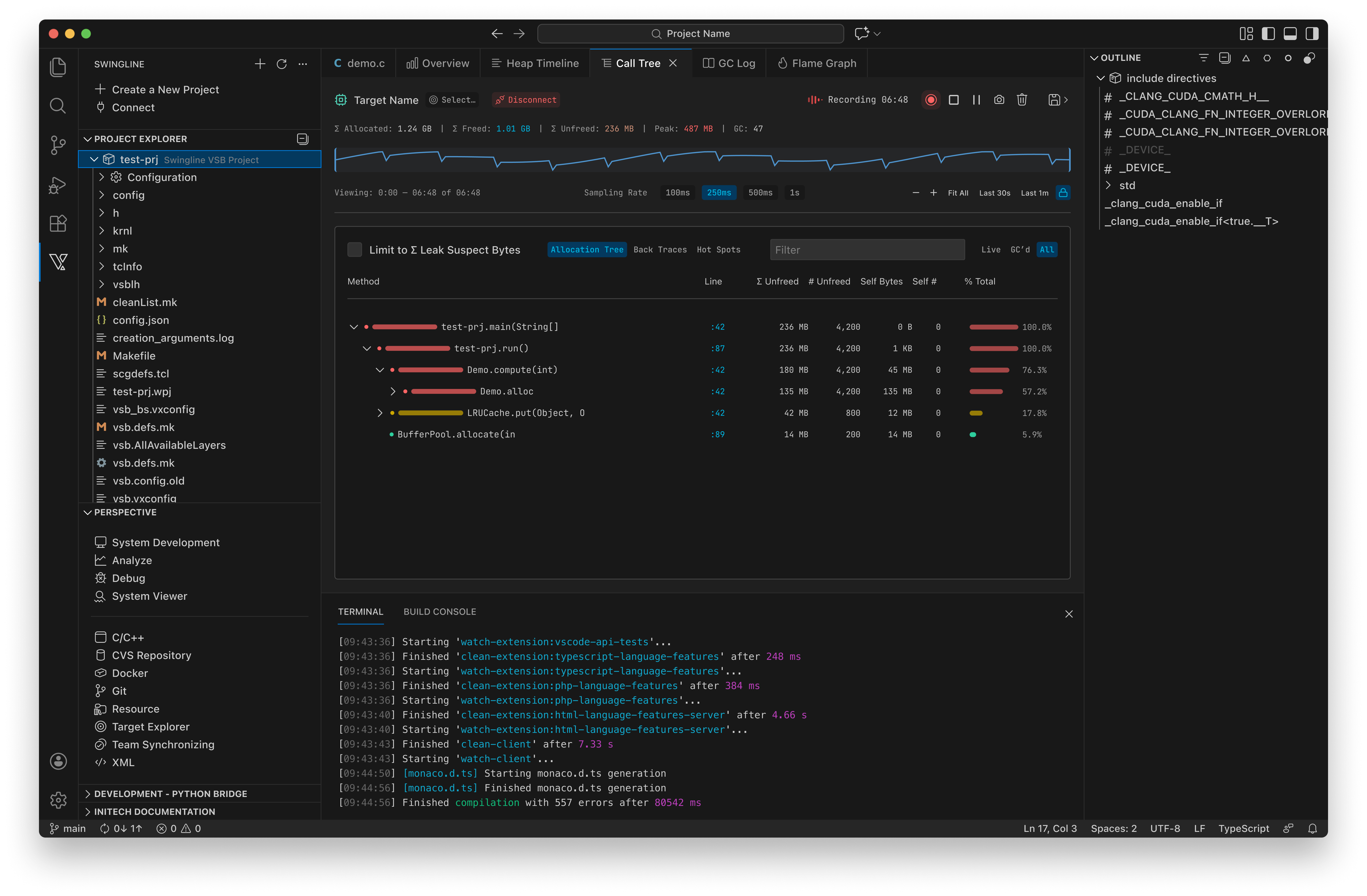 Call Tree: allocation tree with leak-suspect analysis