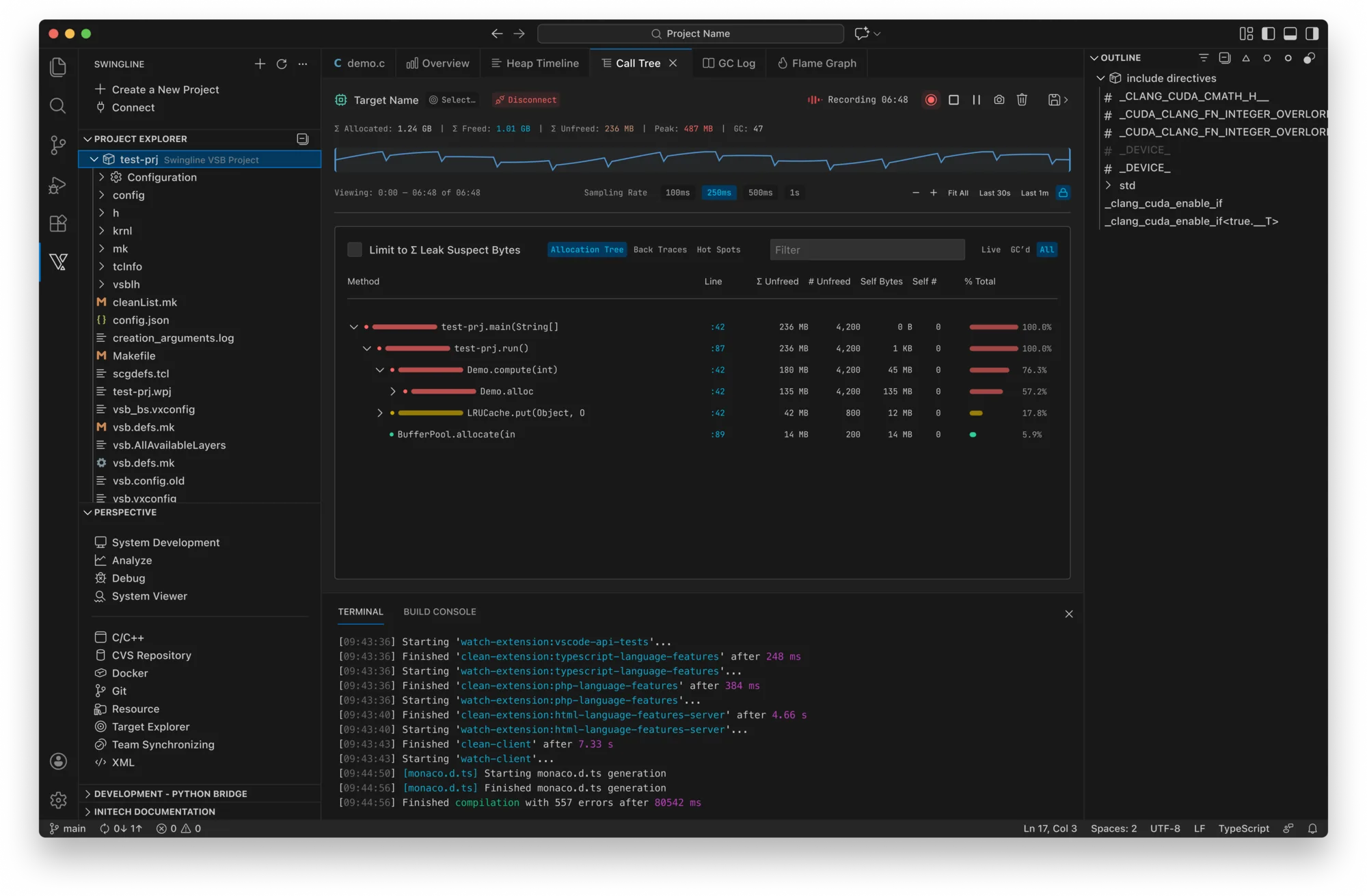 Call Tree: allocation tree with leak-suspect analysis