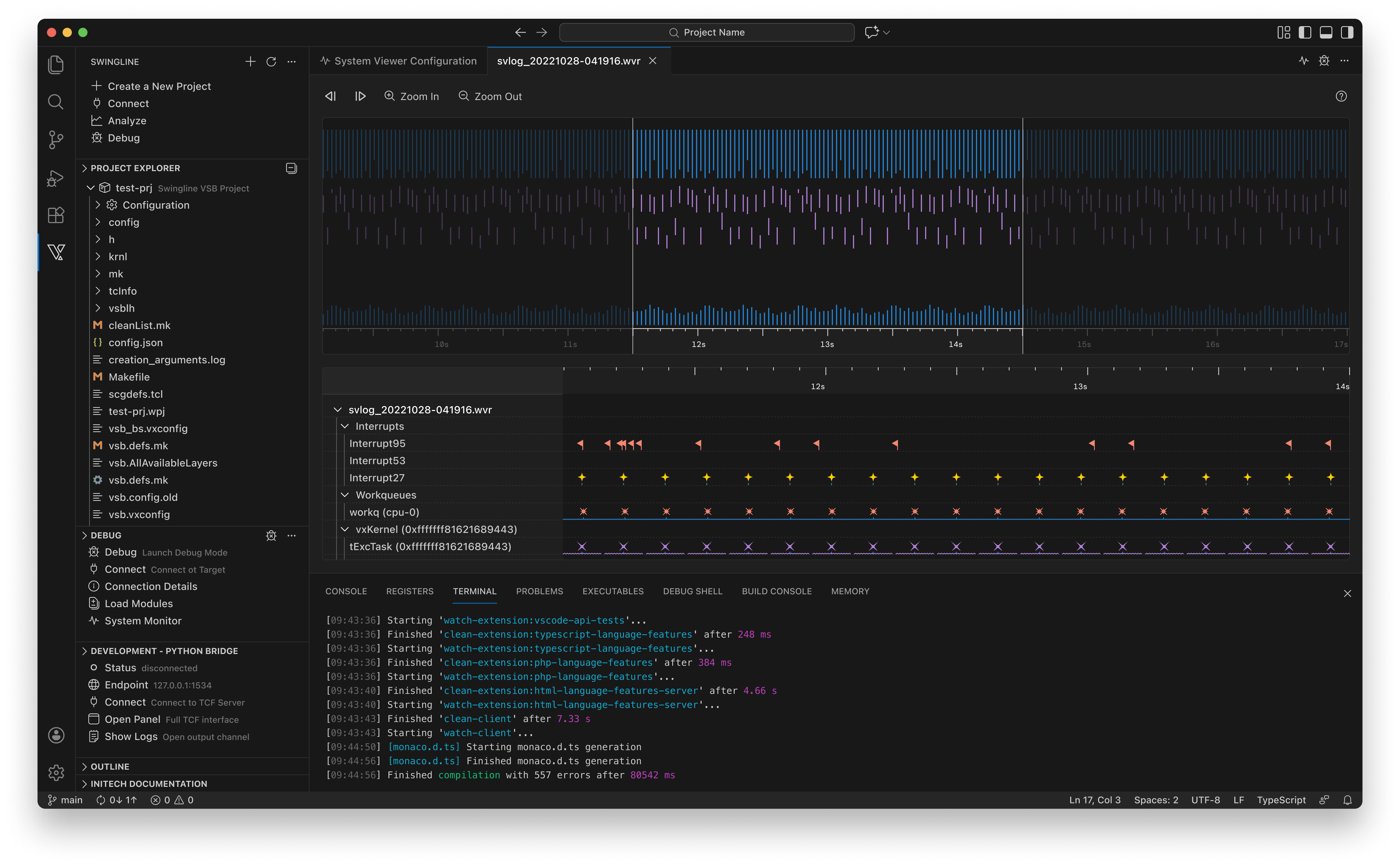 System Viewer: event timeline across interrupts, workqueues and kernel tasks